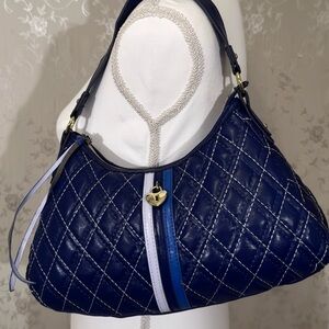 Vintage Victoria’s Secret Quilted Navy Blue Shoulder Bag w/ Heart Charm Y2K